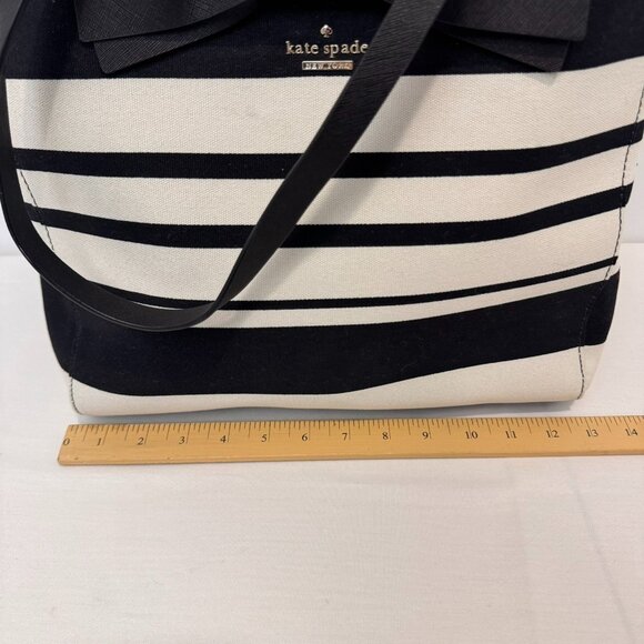 NWOT Kate Spade Black & White Striped Canvas Tote With Bow Accent new - Picture 6 of 10